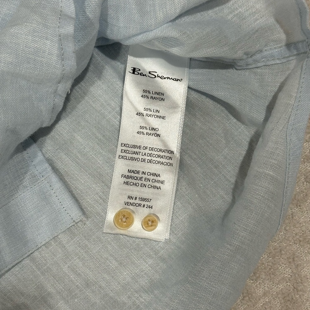 Ben Sherman Linen Blend Button Down Shirt Light Blue Men’s Size XL NEW WITH TAGS - Picture 4 of 6